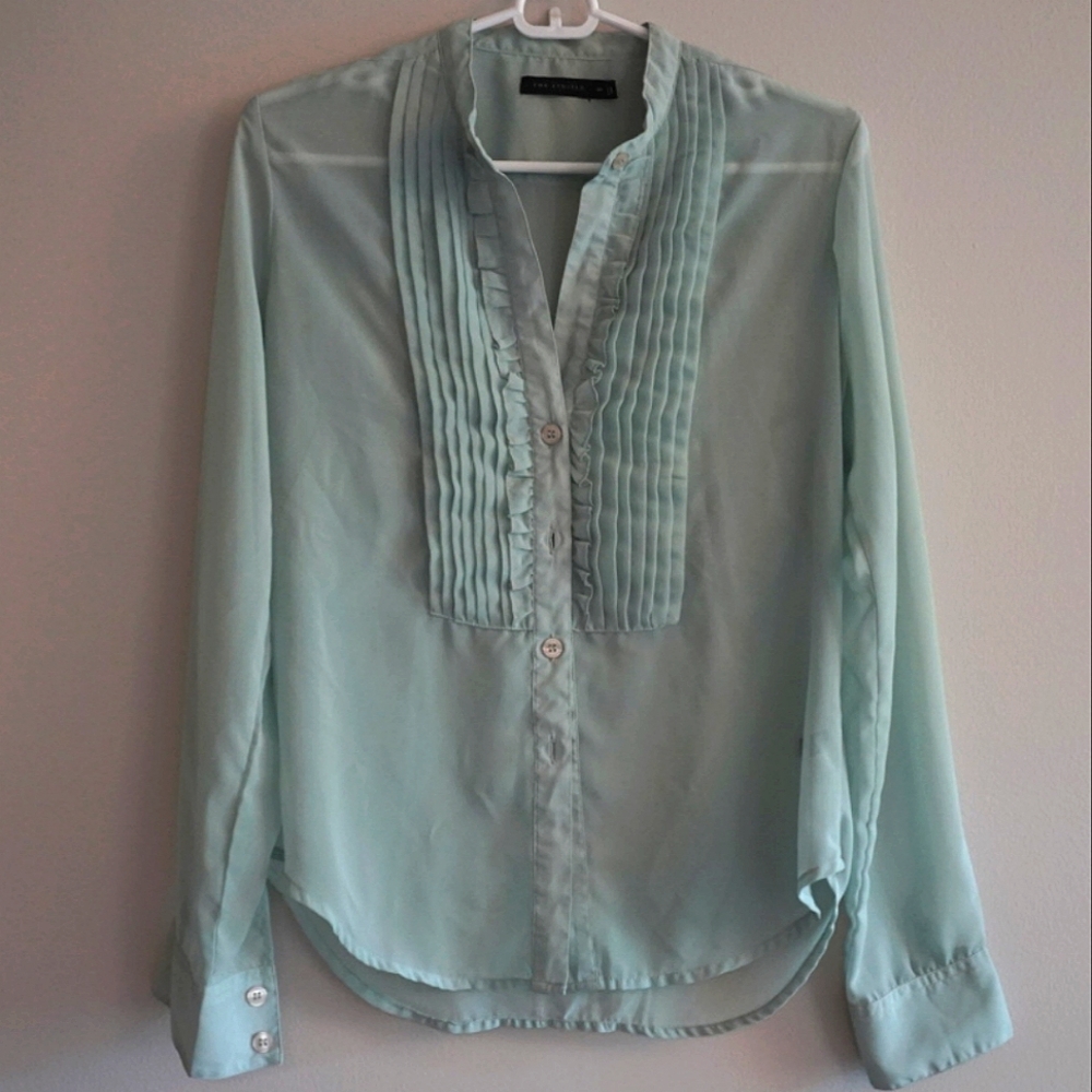Seafoam sheer button up Blouse, women's M